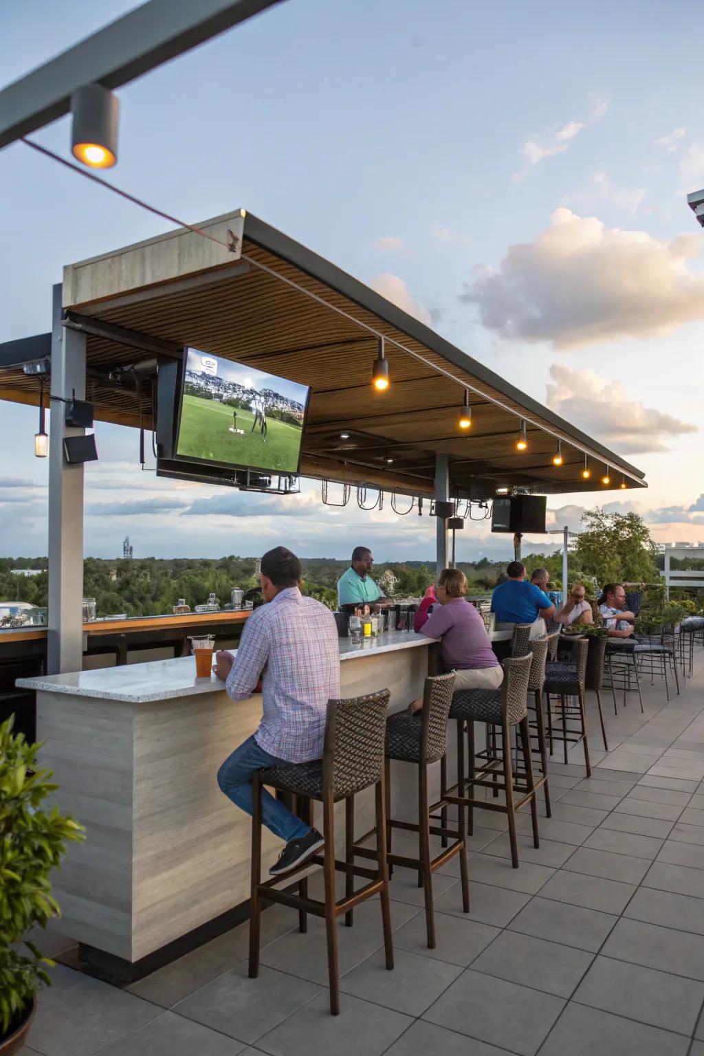 An outdoor bar with a TV creates a great party vibe.