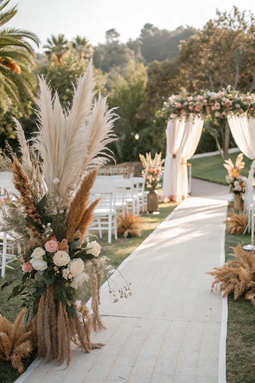 Dehydrated floral designs inject a chic, sustainable touch.