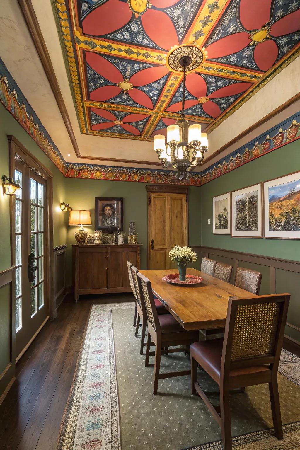 The overhead acts as a unifying element in the room's design.