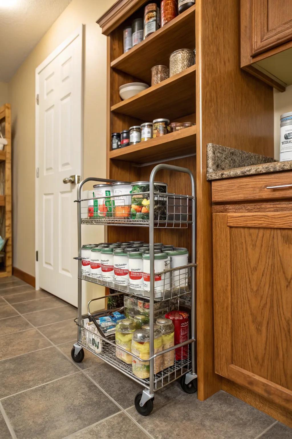 Carts that roll make your pantry storage easy to move.