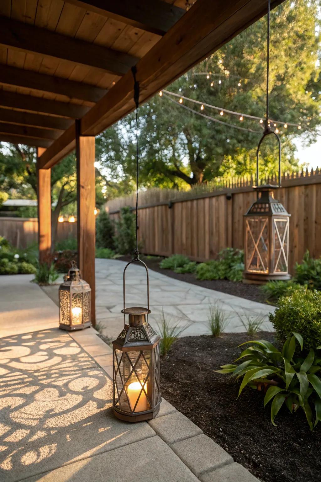 Hanging lamps introduce a country charm and cast lovely shadows.