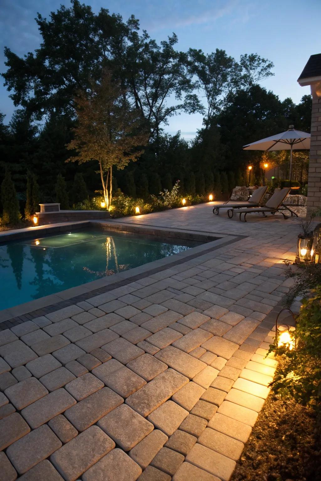Beacons highlight the allure of tiles, crafting a magical night ambiance.