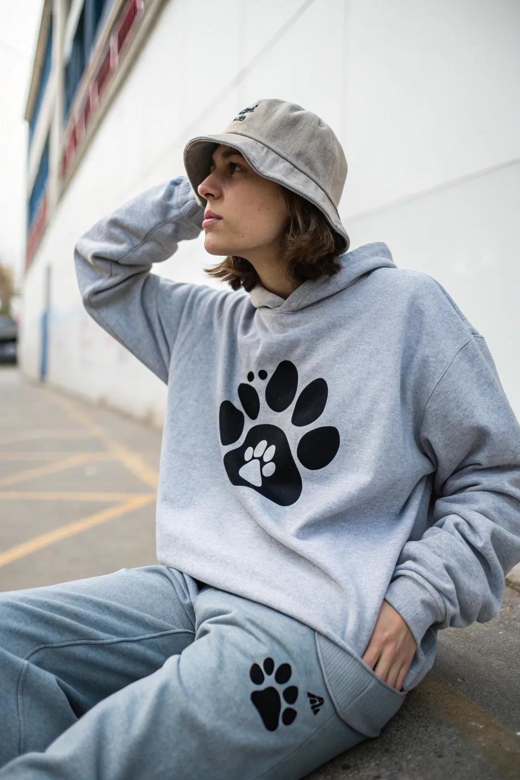 Comfy apparel with a personal paw print design.