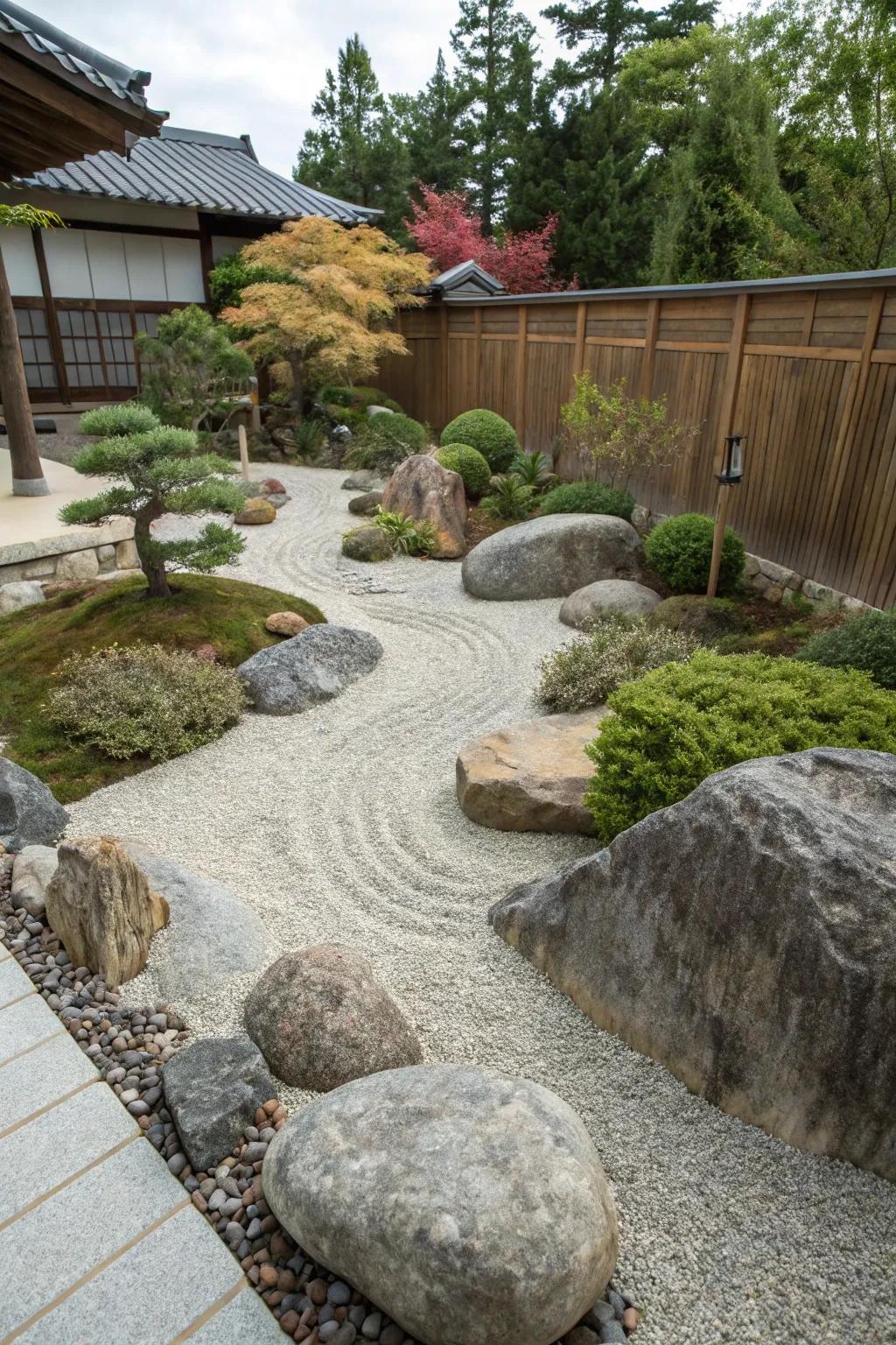 Fashion a minimal upkeep boulder garden with small stones.