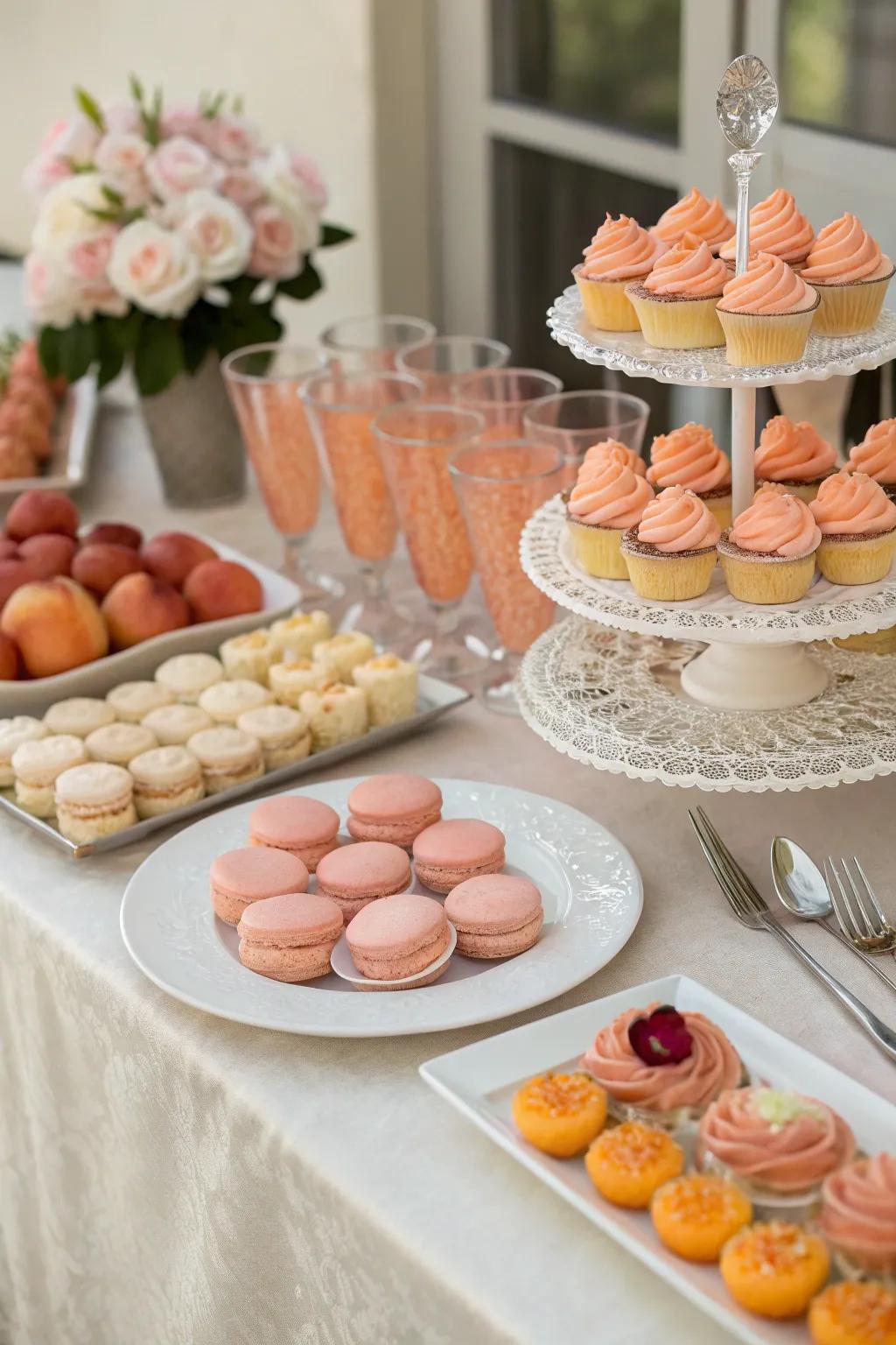 Delightful peach-inspired dessert table designed to awe your visitors.