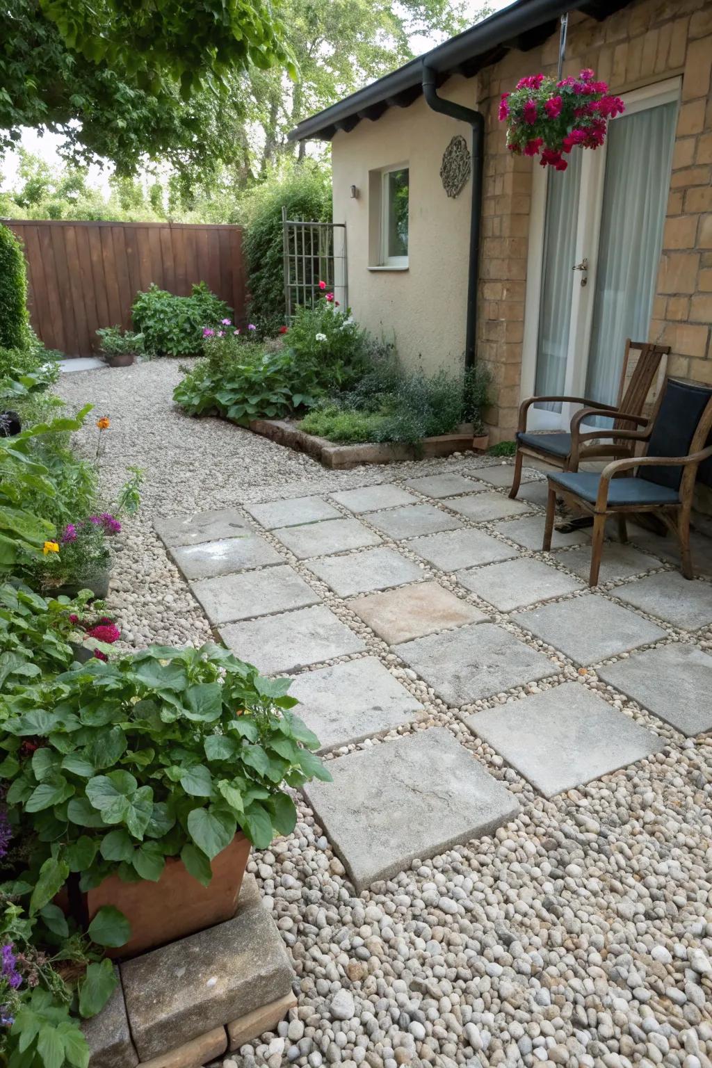 Crushed stone provides a simple and permeable patio solution.