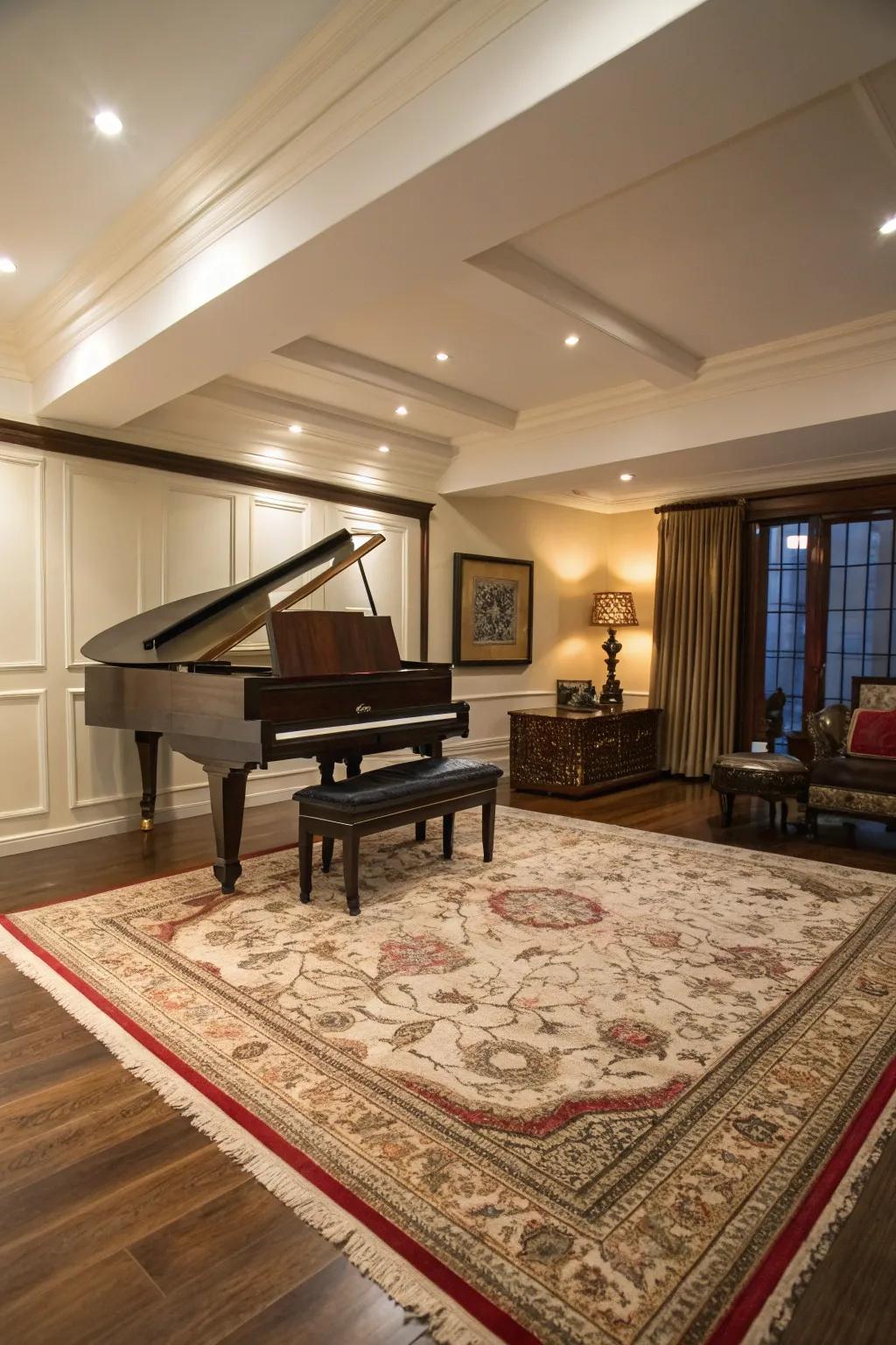 A focal ground covering adds warmth and unifies the room's design.