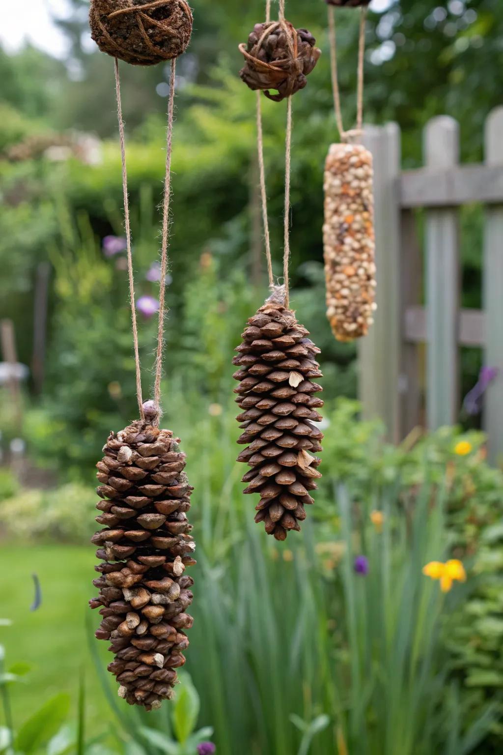 Pinecones effortlessly evolving into welcoming bird treaters.