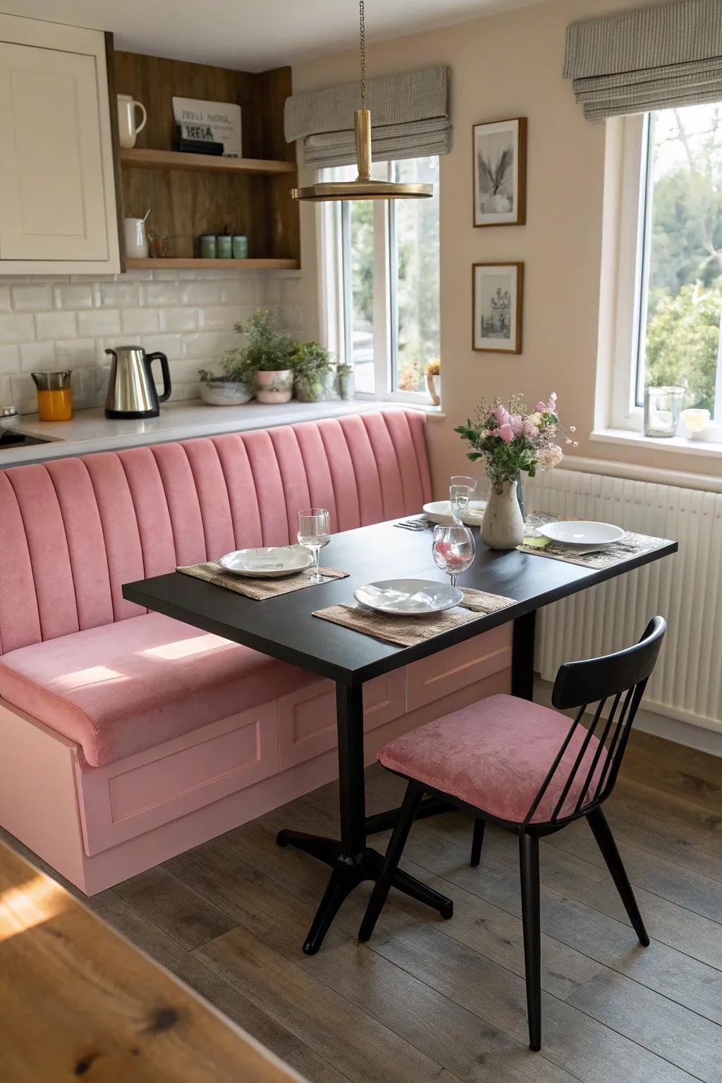 Added seating offers a comfortable nook for casual dining.