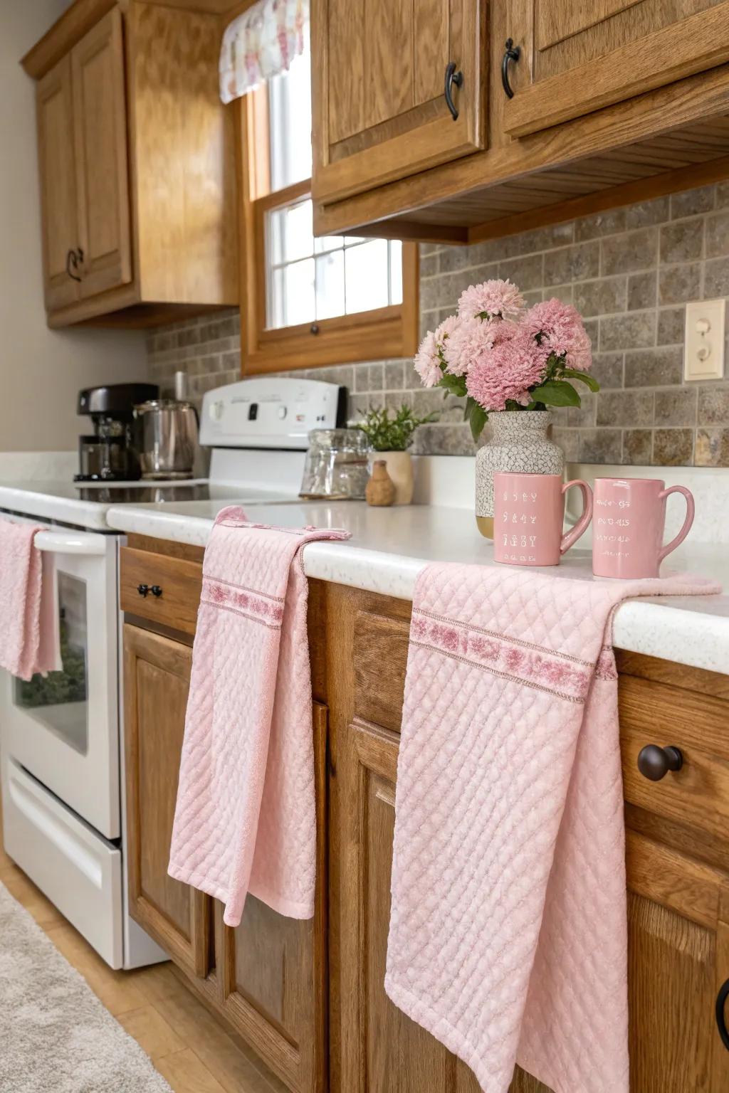 Festive pink kitchen accents.