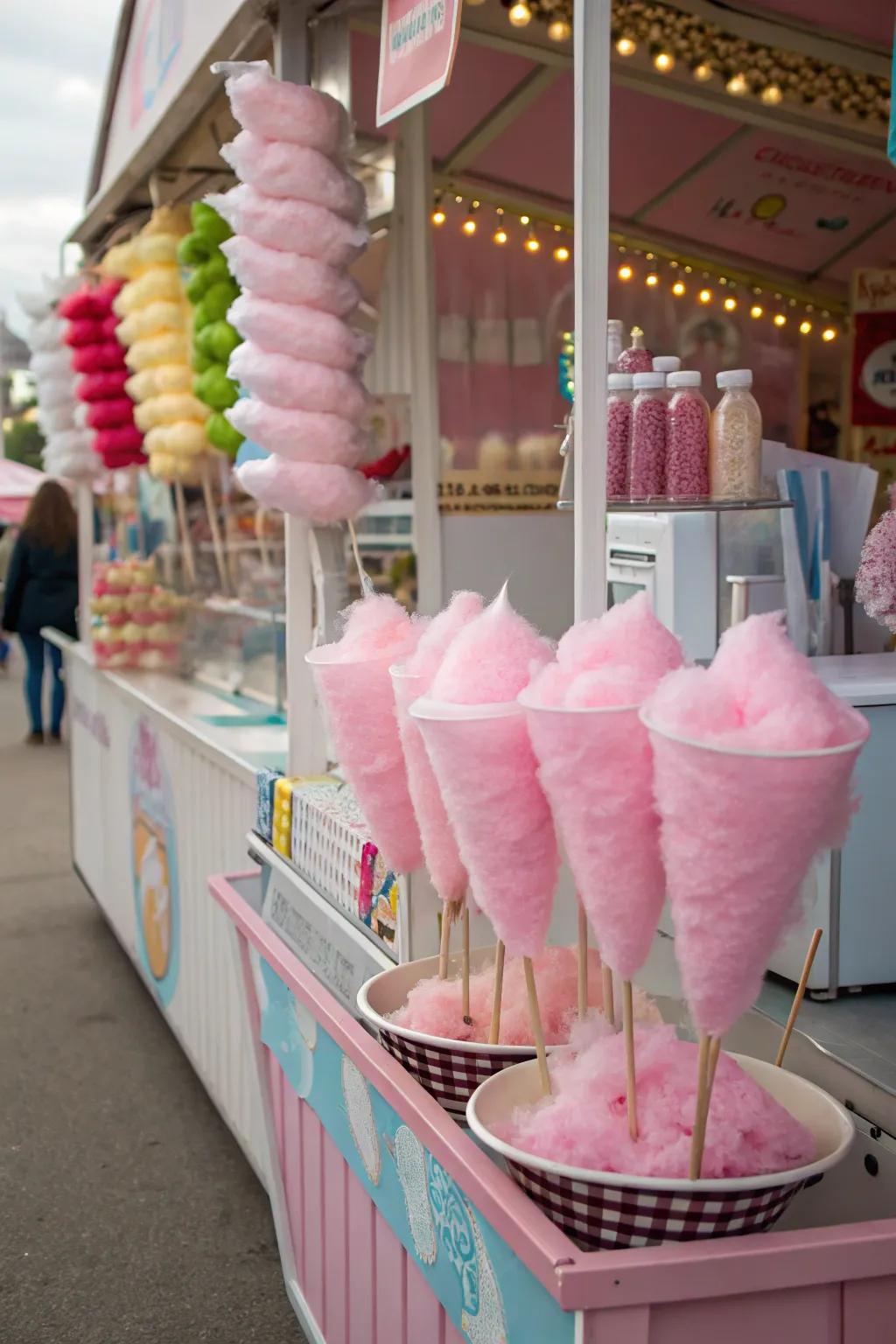 Rosy cotton candy offers a sweet and nostalgic treat for guests.