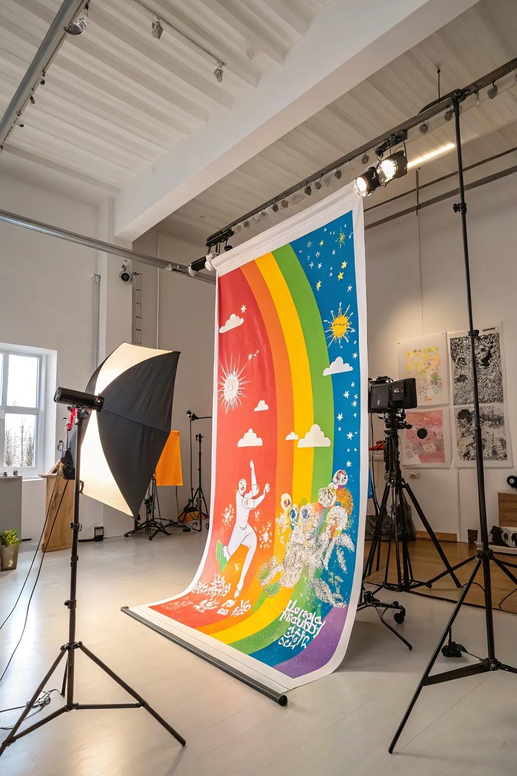 A rainbow-colored print sparking creativity in a vibrant studio.