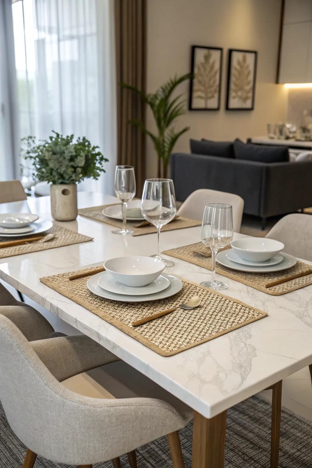 Minimalist placemats deliver a pristine and enduring foundation.