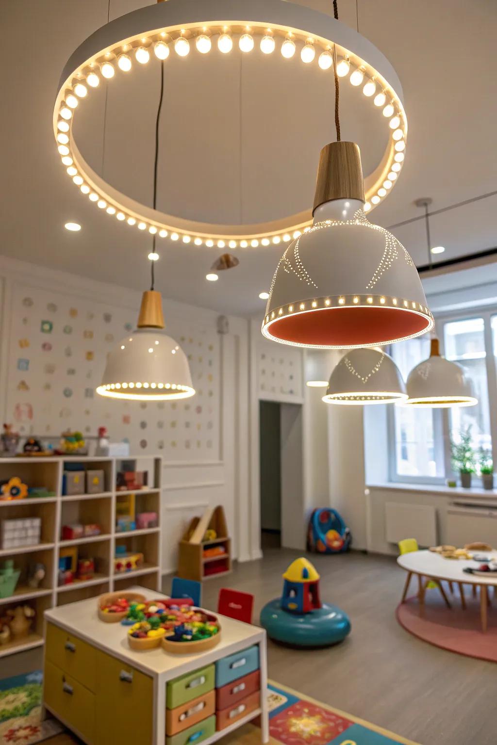 Unique lighting fostering ambiance within the playroom.