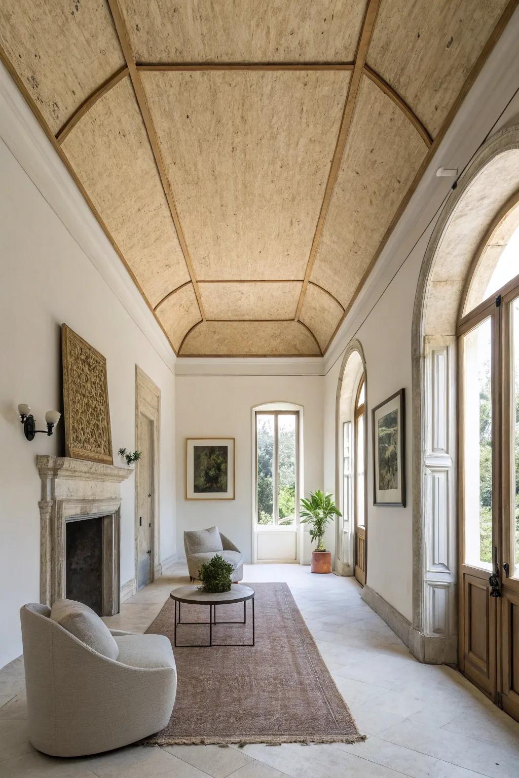 A minimalist plywood ceiling that quietly enhances the room's elegance.