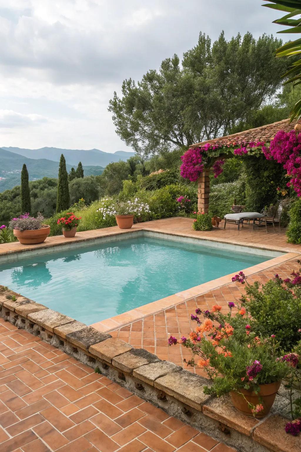 Terracotta tiles provide a warm, Mediterranean feel to your pool.