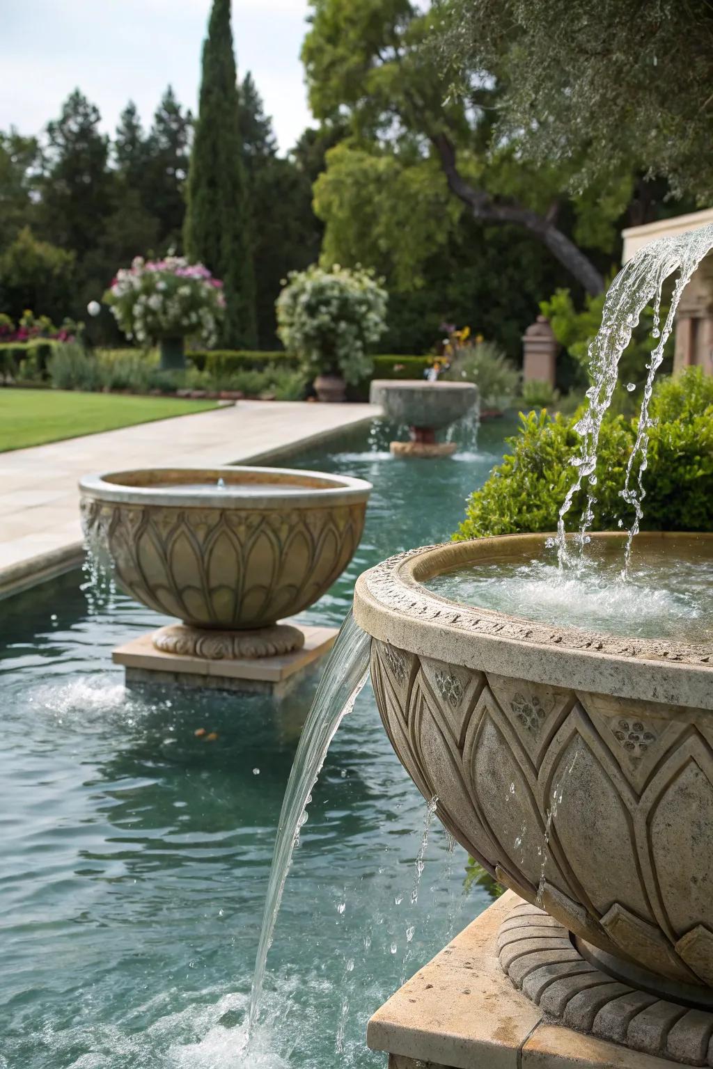 Water bowls add timeless elegance and soothing sounds.