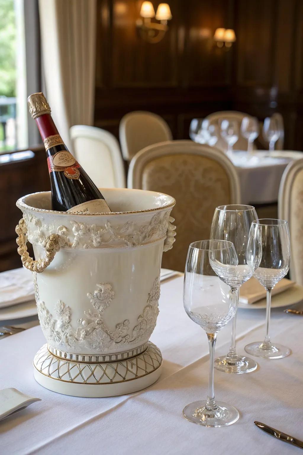 Keep wine chilled in style with a porcelain wine chiller.