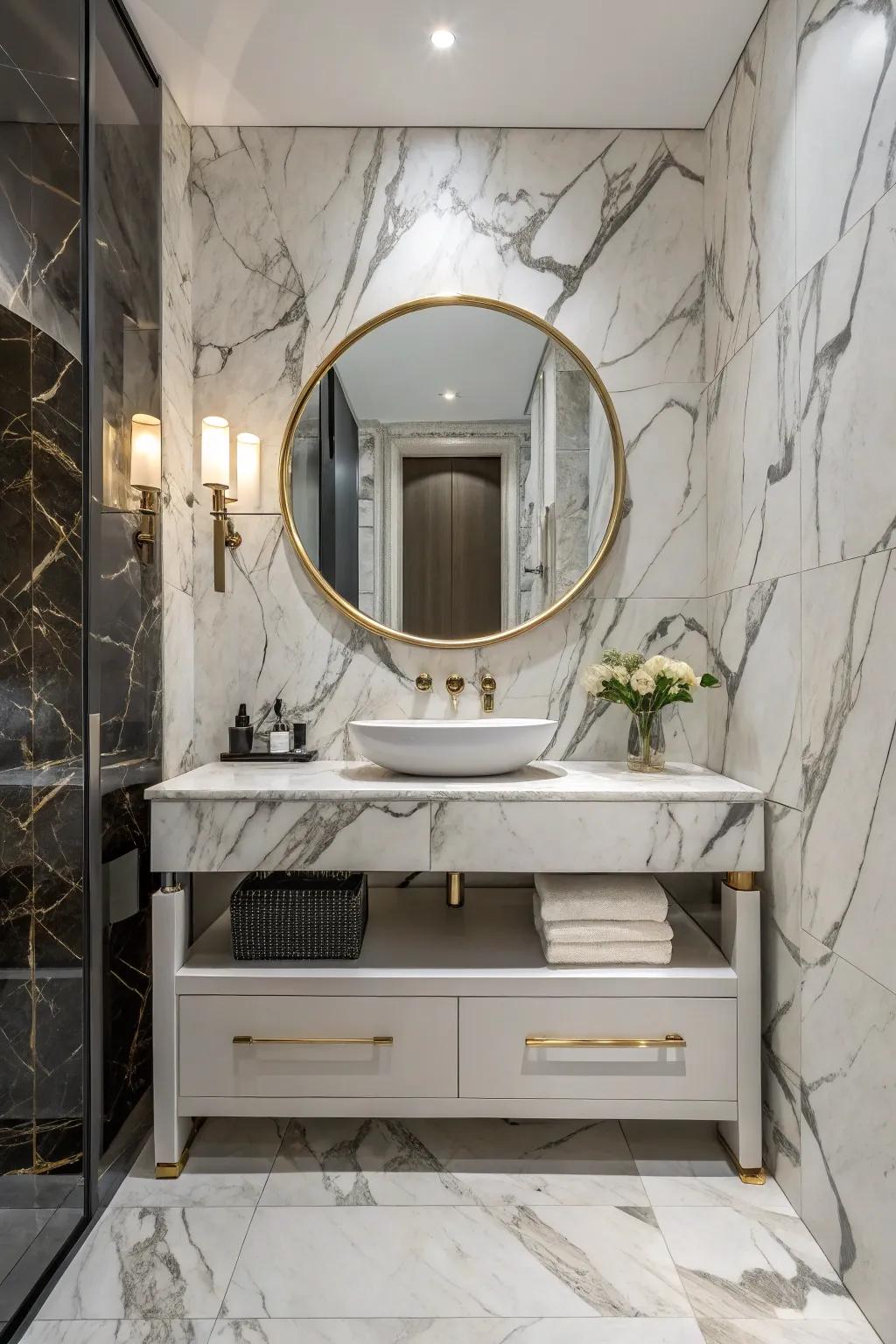 Striking marble tiles create a lasting design impression.