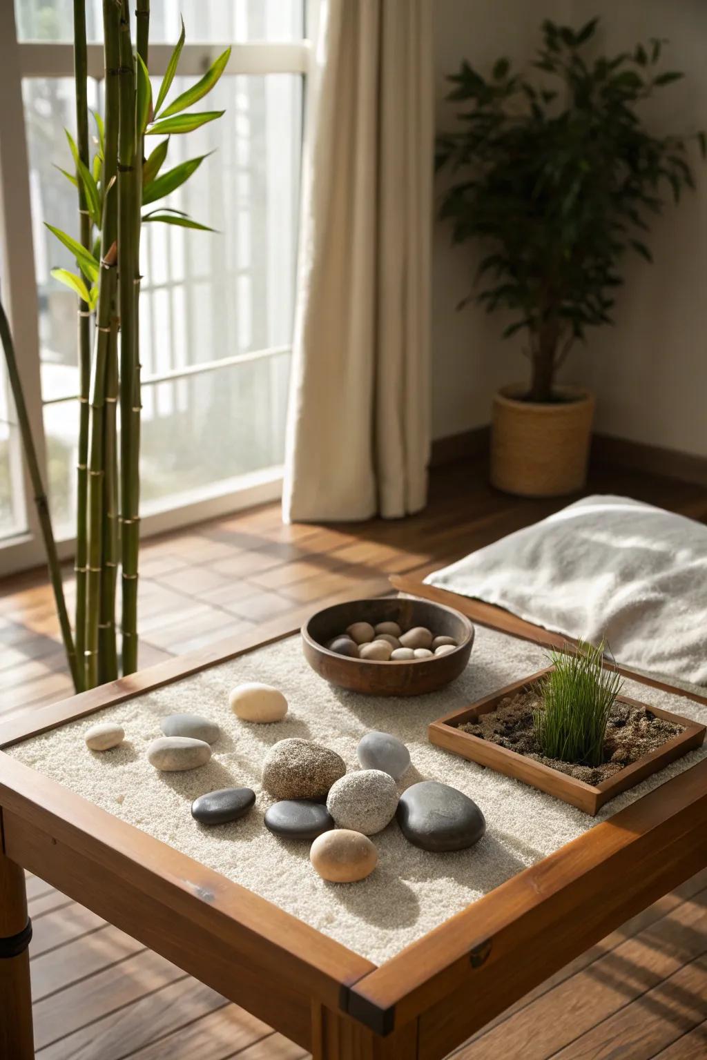 Zen elements can foster a serene and focused display atmosphere.