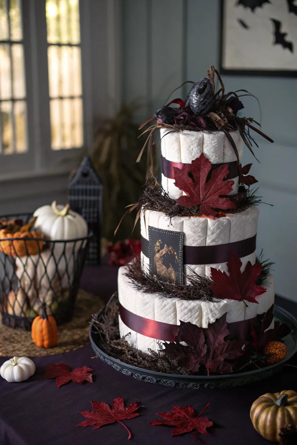 Eerie autumn diaper cakes make a bold and sensational expression.