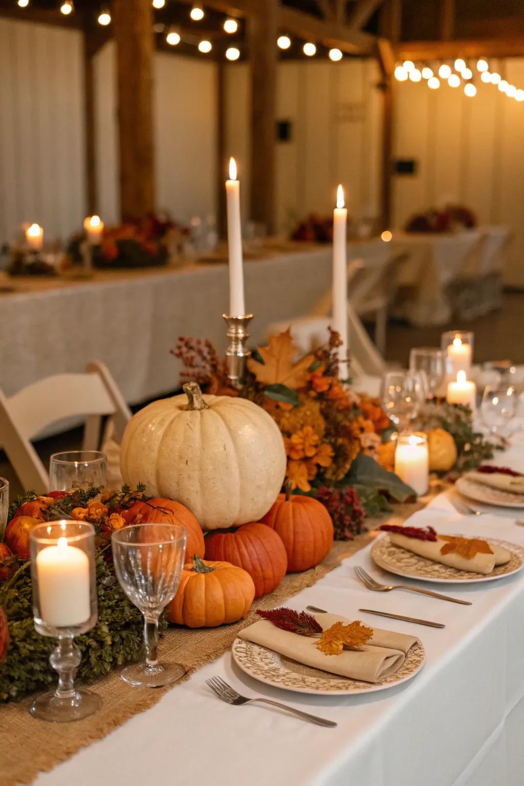 A beautifully decorated head table by using squash touches.