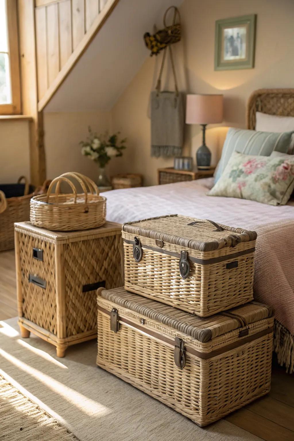 Rattan storage includes appeal while keeping your area organized.