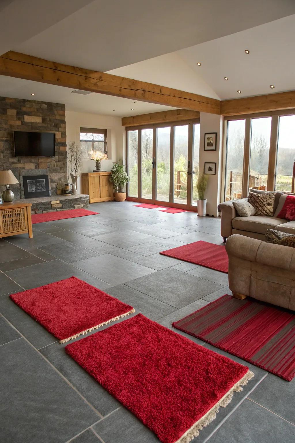 Flooring choices assist delineate zones within an area.