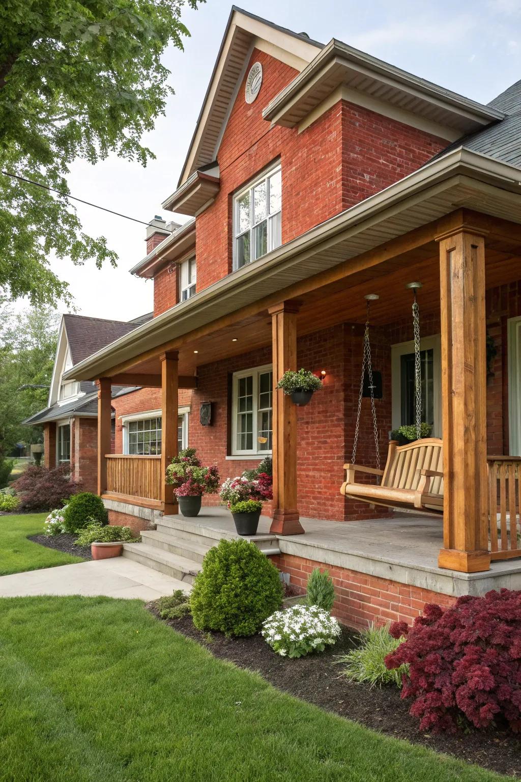 Timber elements add texture and warmth to this red brick porch.