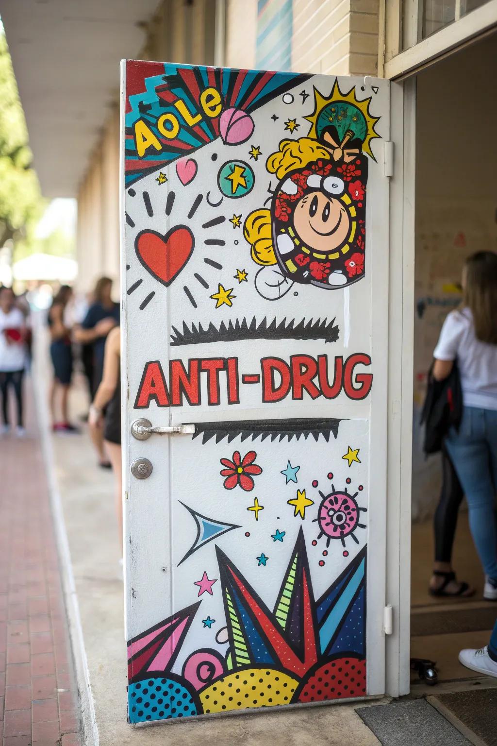 Make a bold statement with a pop art-inspired door that captures attention.