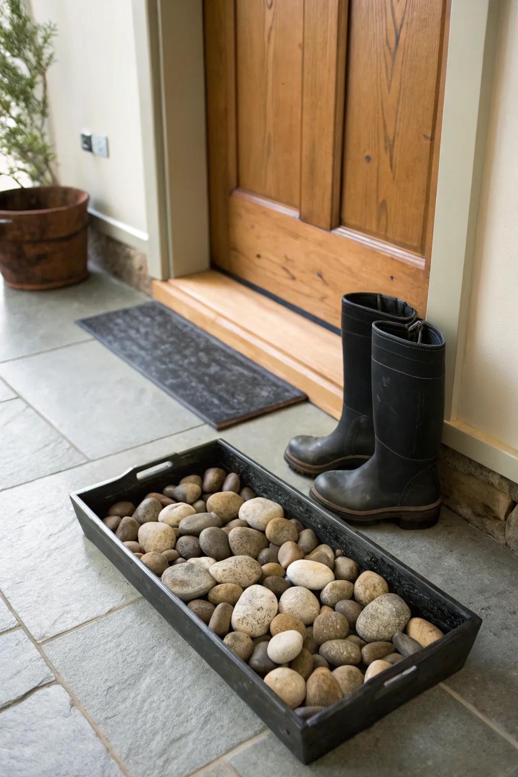 A stone-filled footwear surface welcoming you home