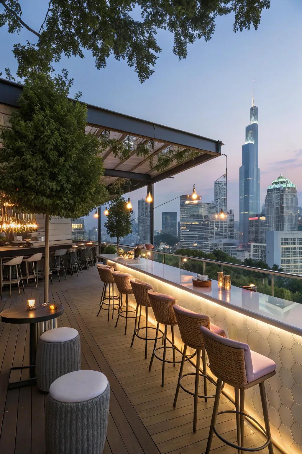 A high-rise lounge is suited for hosting with a view.