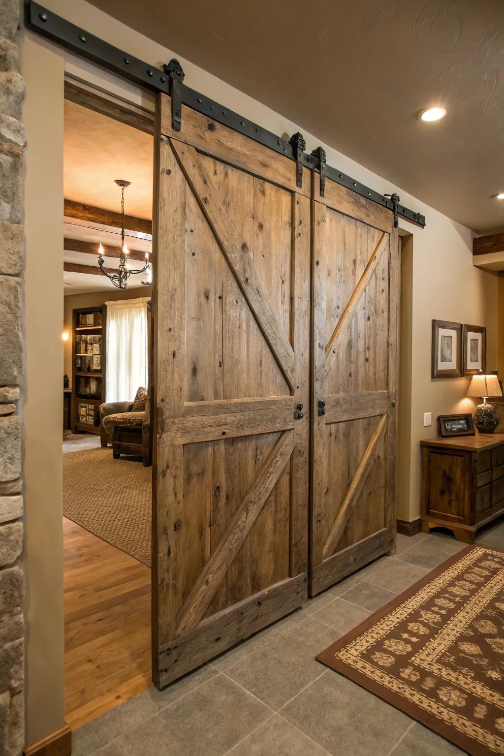 Sliding barn doors bring rustic charm and practical separation to any space.