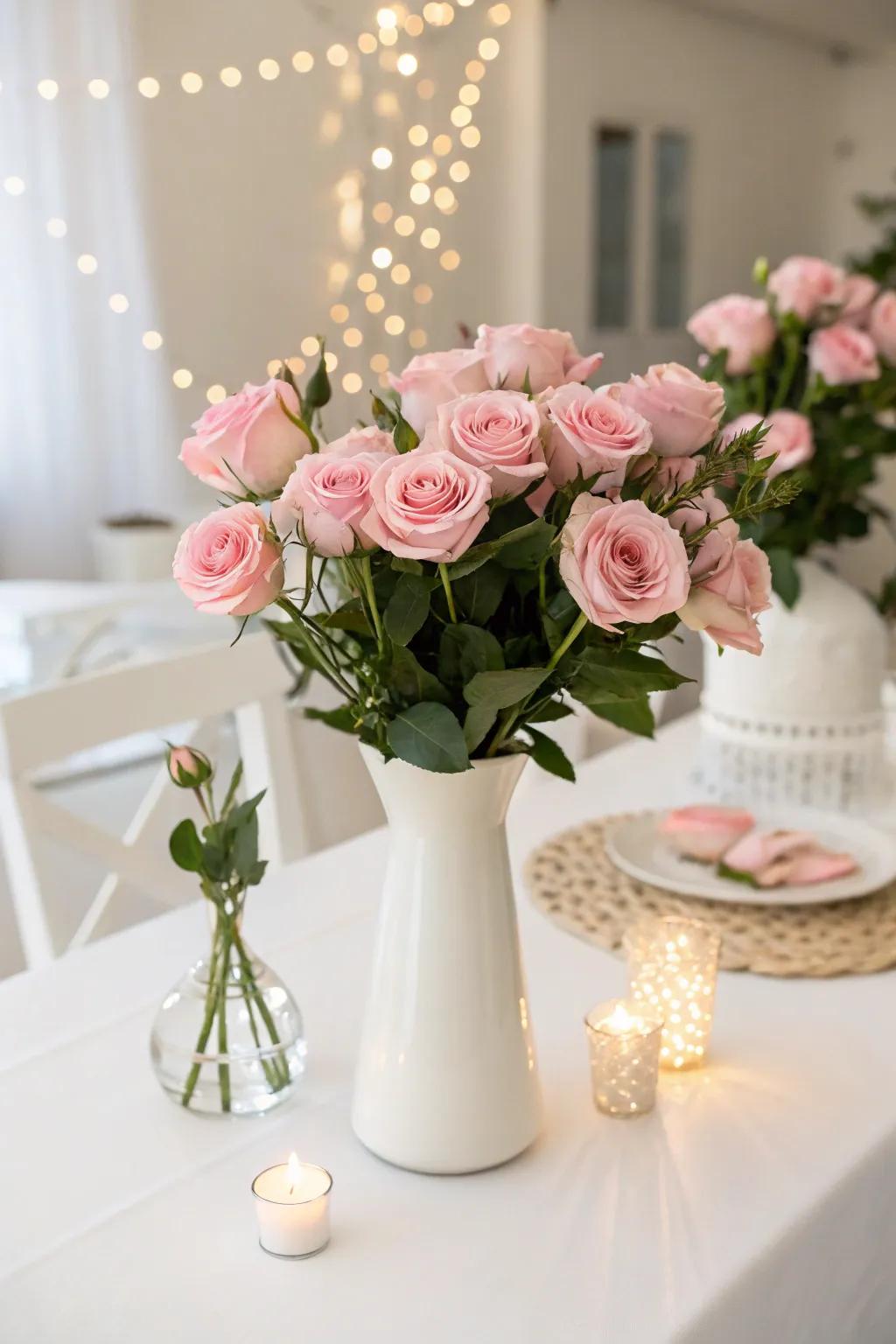 Chic Simplicity with Ivory Vase and Roses