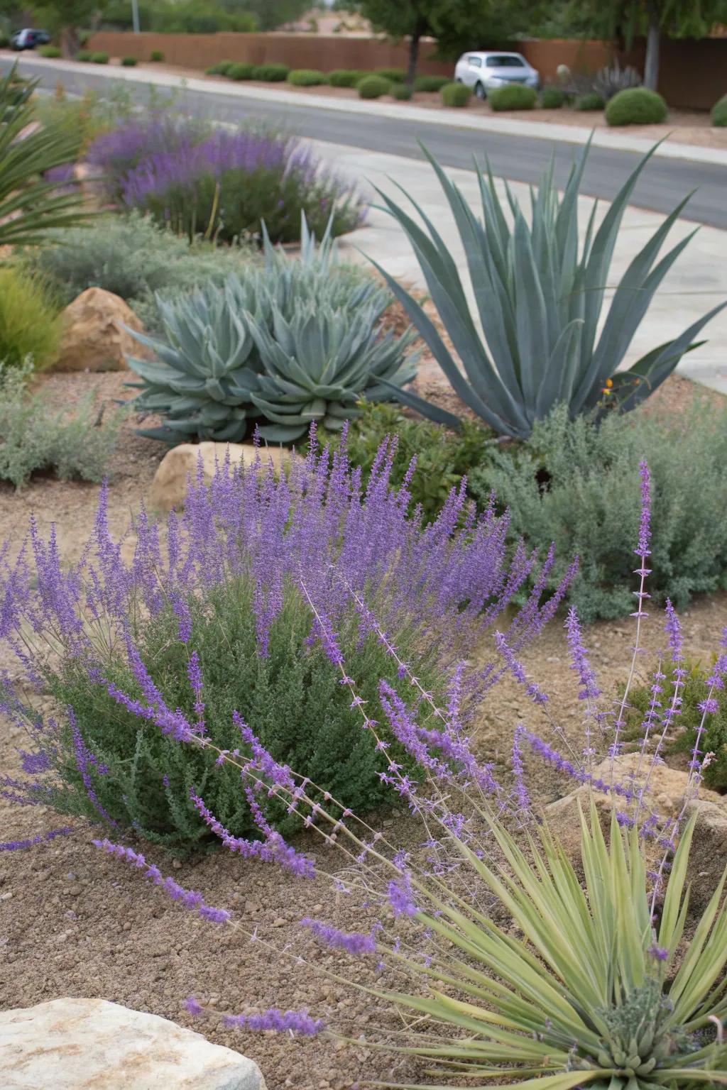A water-wise garden with Azure Beauty and agave.