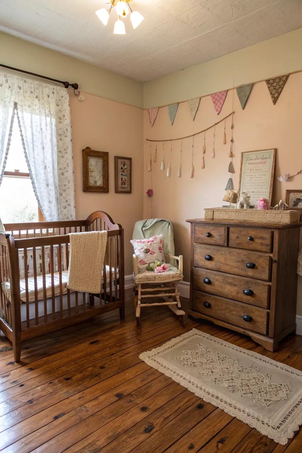 Repurposed furnishings enhance character and charm.