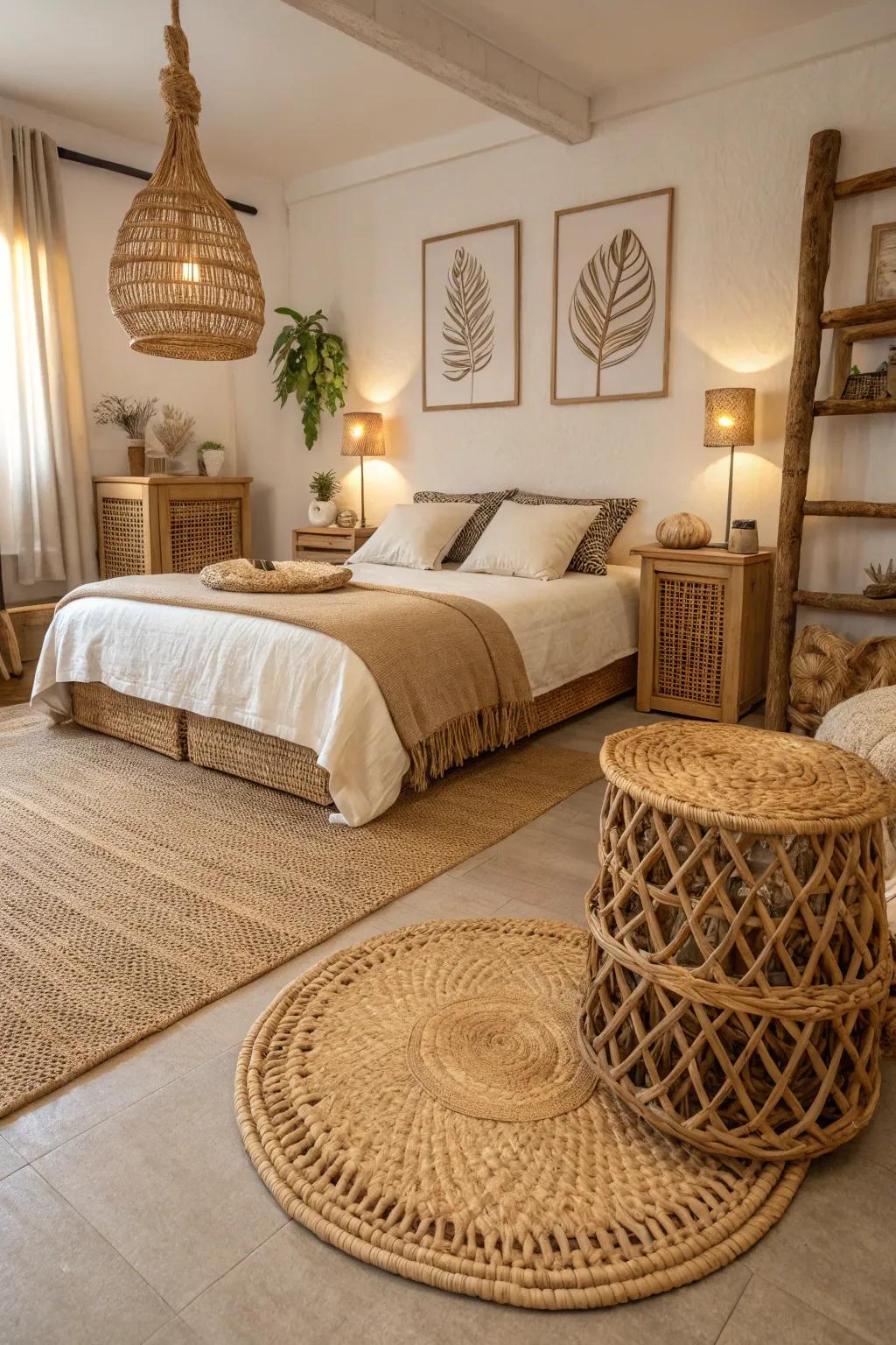 Natural textures add depth to this countryside bedroom.