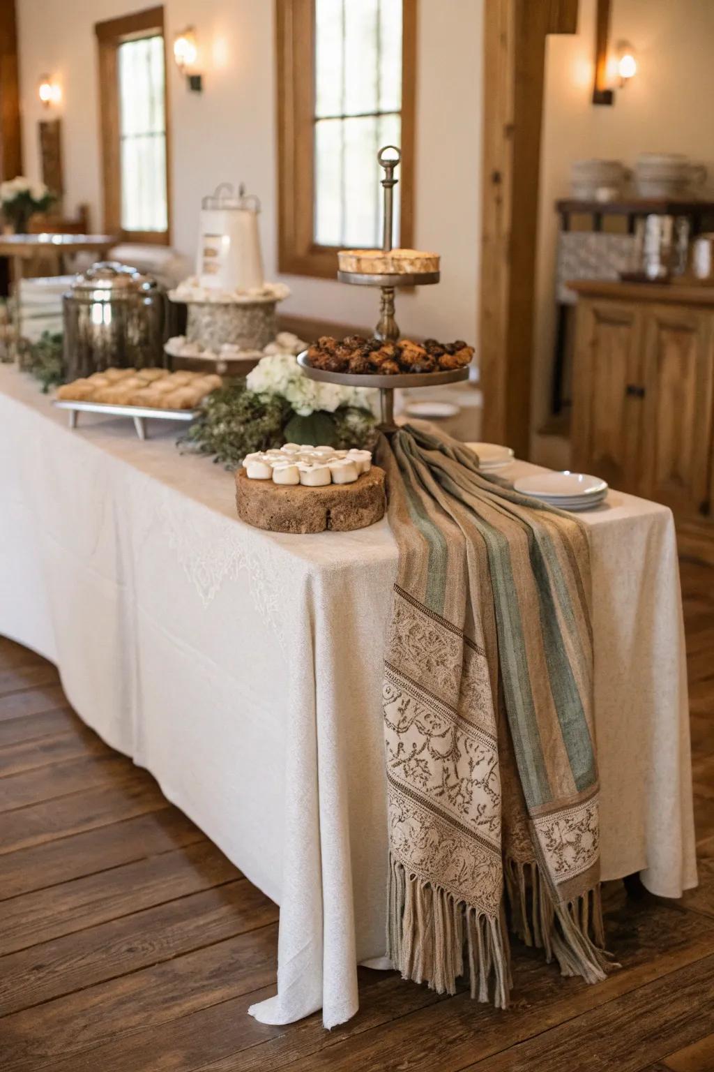 Recycled cloth introduces unique character to the country-style serving station.