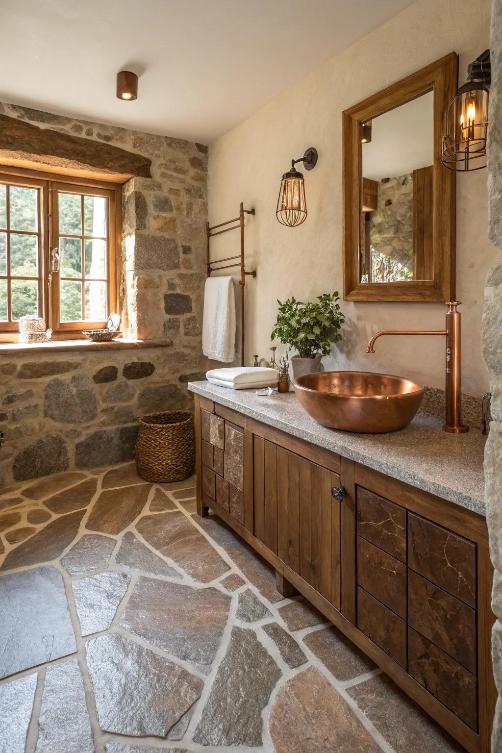 Achieve elegance with stone and copper.