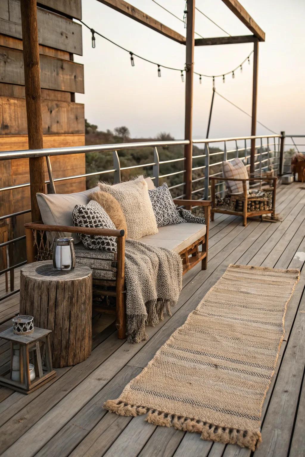 Mixing textures adds depth and interest to this rustic deck.