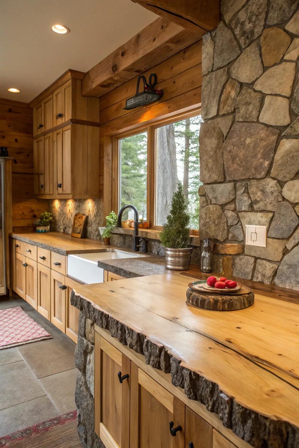 Natural-edge countertops offer a unique and organic kitchen focal point.