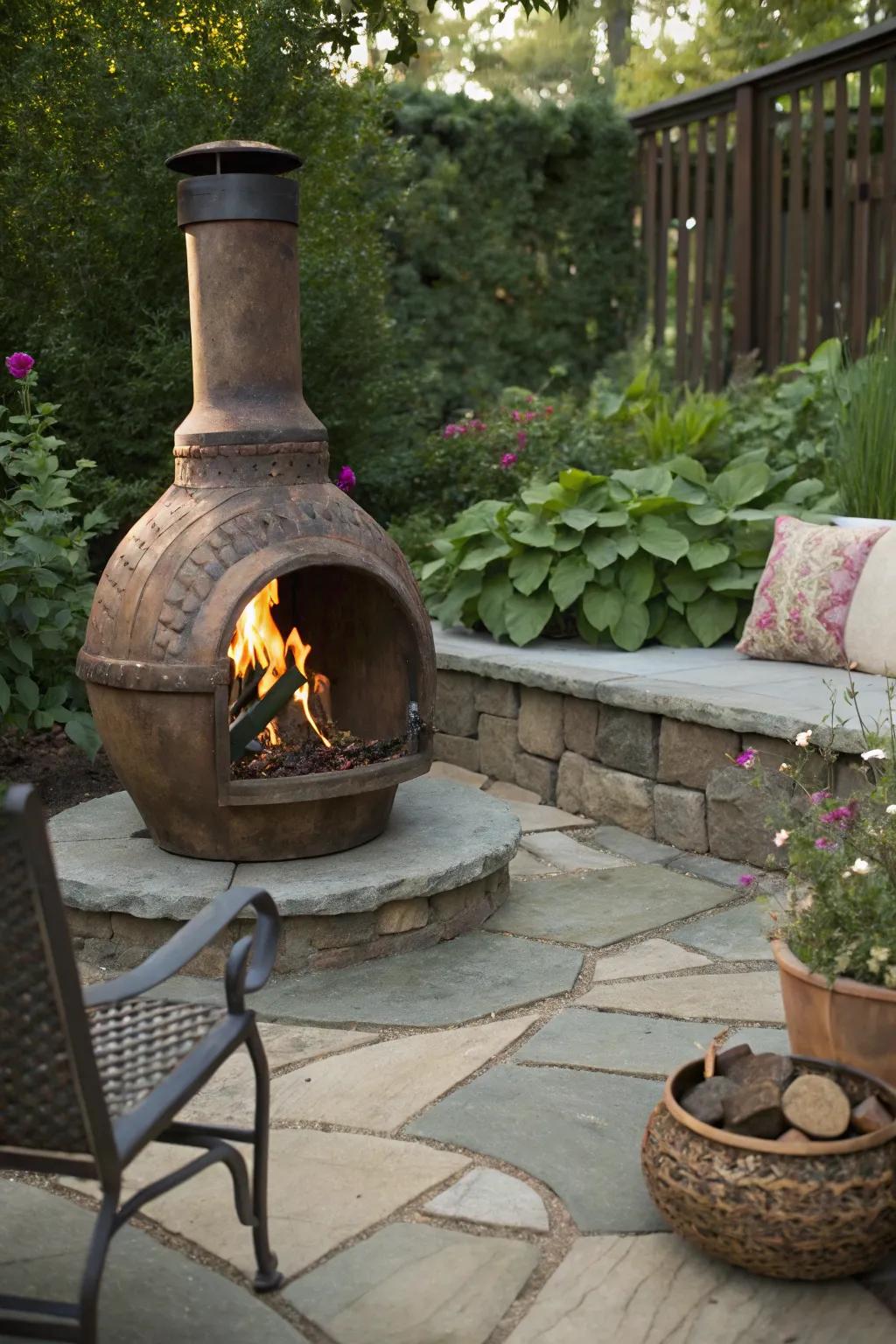 A chiminea offers flair and function to your fire pit.