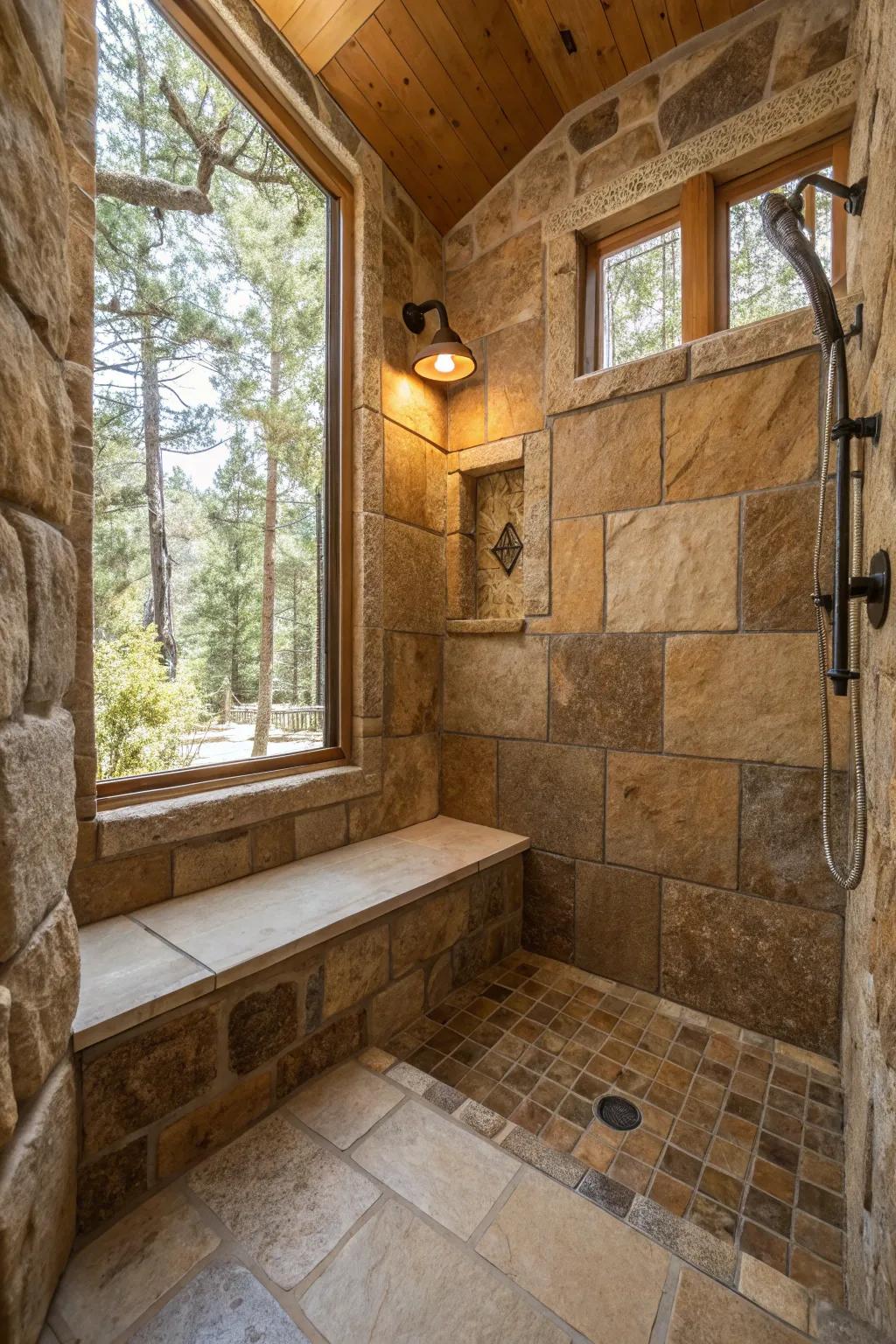Stone seats mix function with rustic charm.