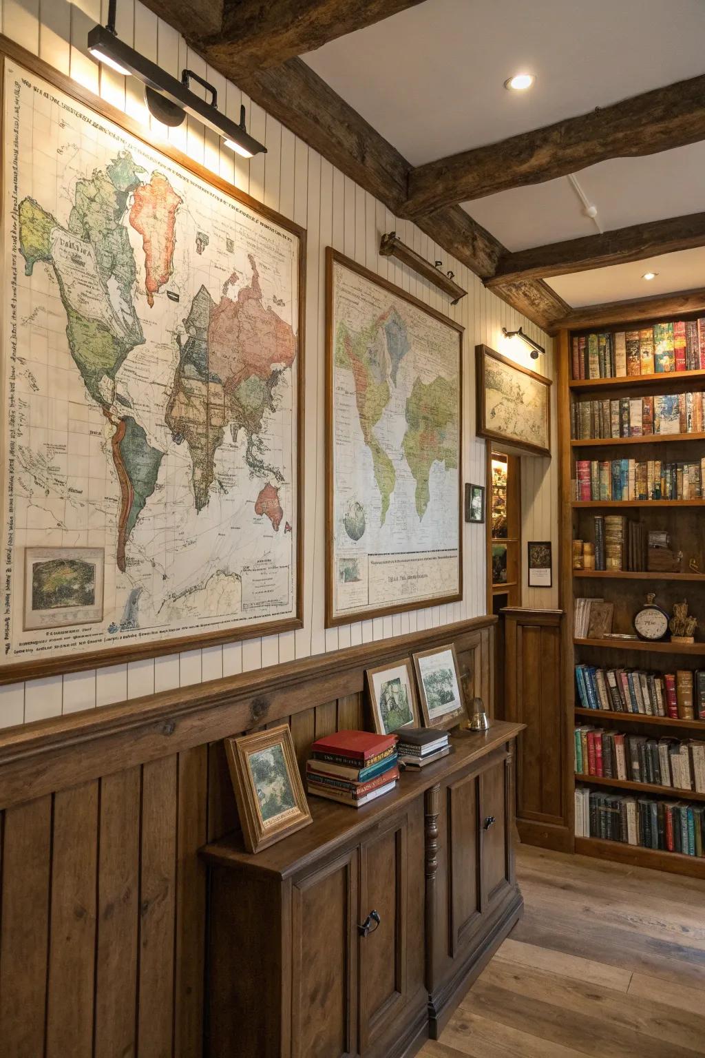 Period map artwork enriches a country study with historical charm.