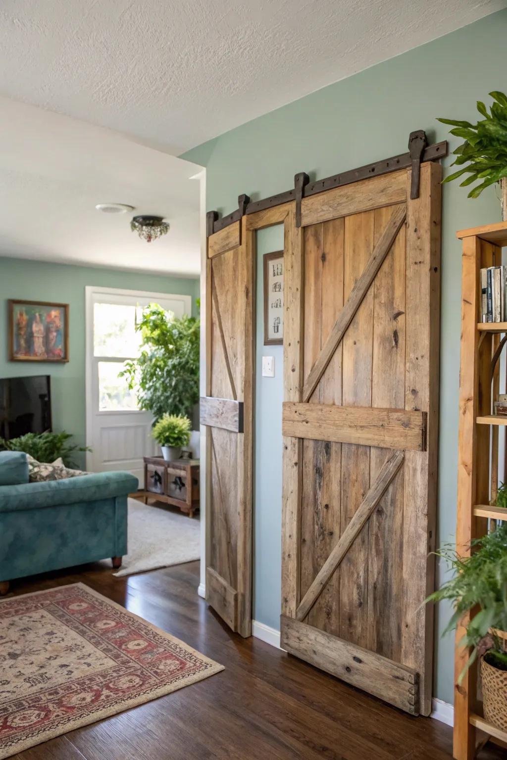 Sustainable charm with recycled saloon doors.