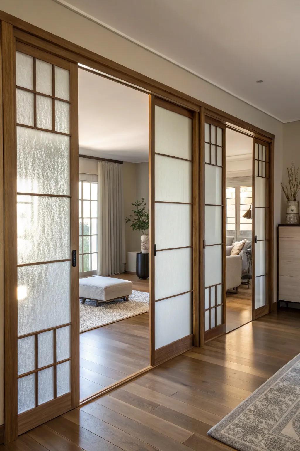 Sliding closures add privacy and style.