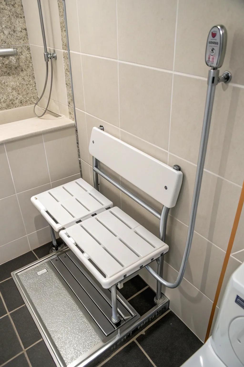 Convenient seating using a fold-down bench.