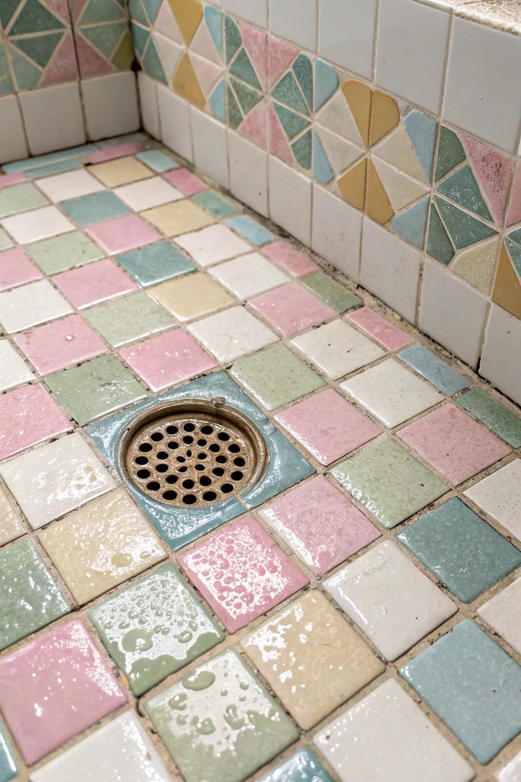 Retro tiles add a touch of nostalgia and timeless appeal to your shower.