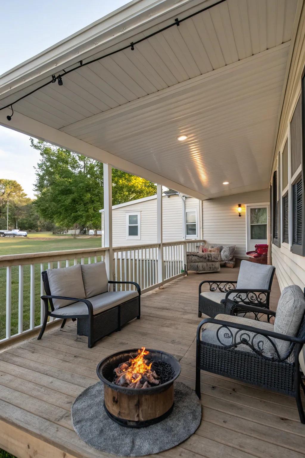 A fire bowl adds warmth and charm to your porch.