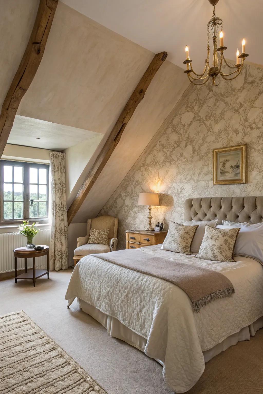 This stylish bedroom has a lot of depth and character thanks to its textured paint.